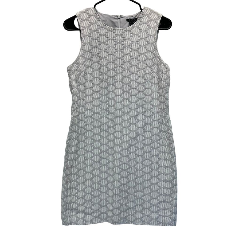 Theory Mayberry Haze Sleeveless Shift Gray White Jacquard Dress 6